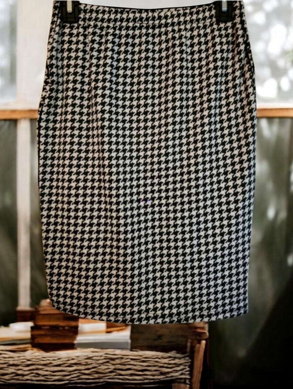 Venus Houndstooth Black Piping Side Zip Pencil Skirt